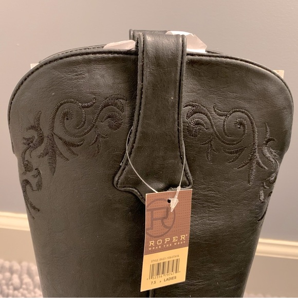 Roper Women’s Tonal Embroidered Floral Black Boots Size 7.5 - Picture 5 of 5